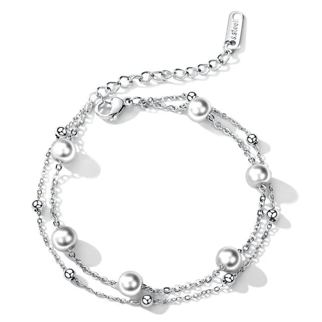 Adjustable Stainless Steel Bracelet with Double Layer Chains