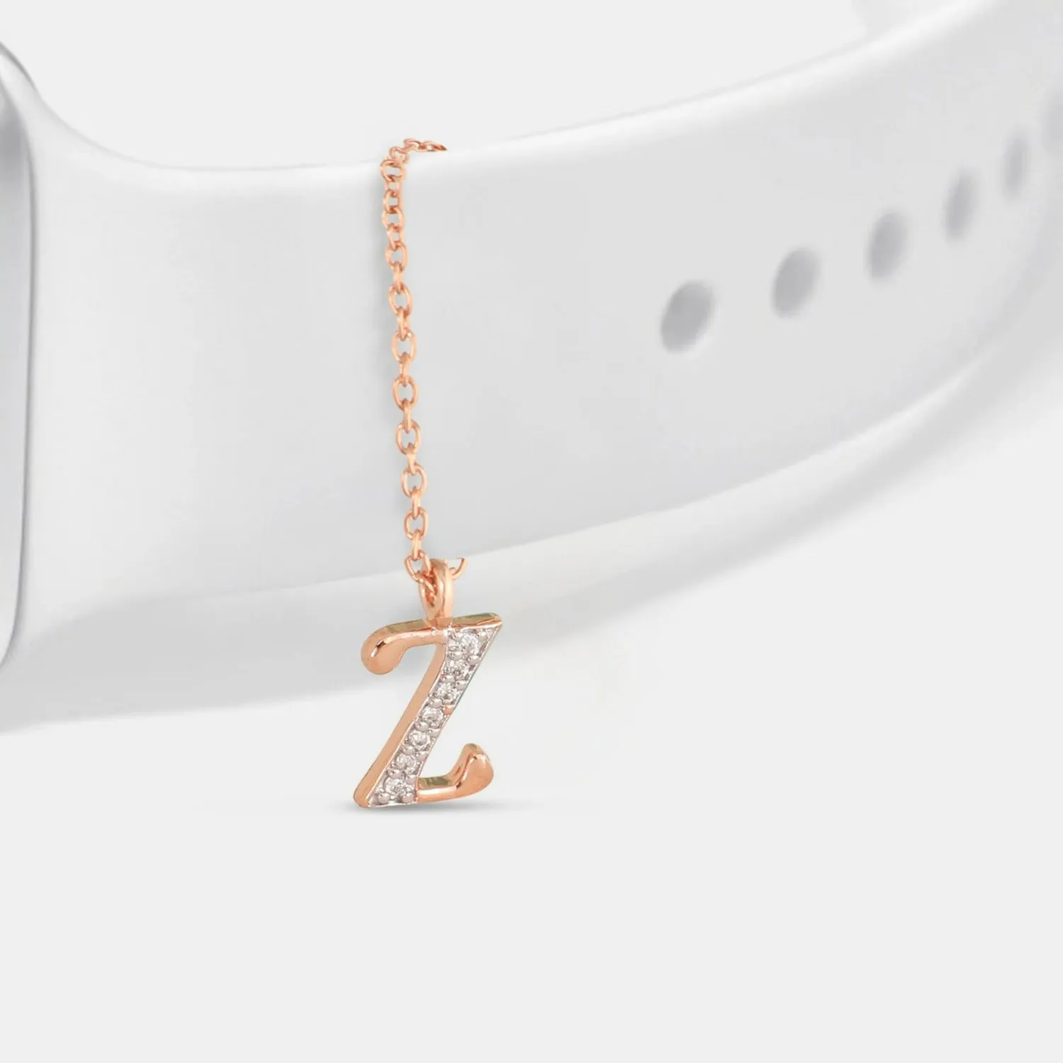 Alphabet CZ Rose Gold Plated Silver Watch Charm