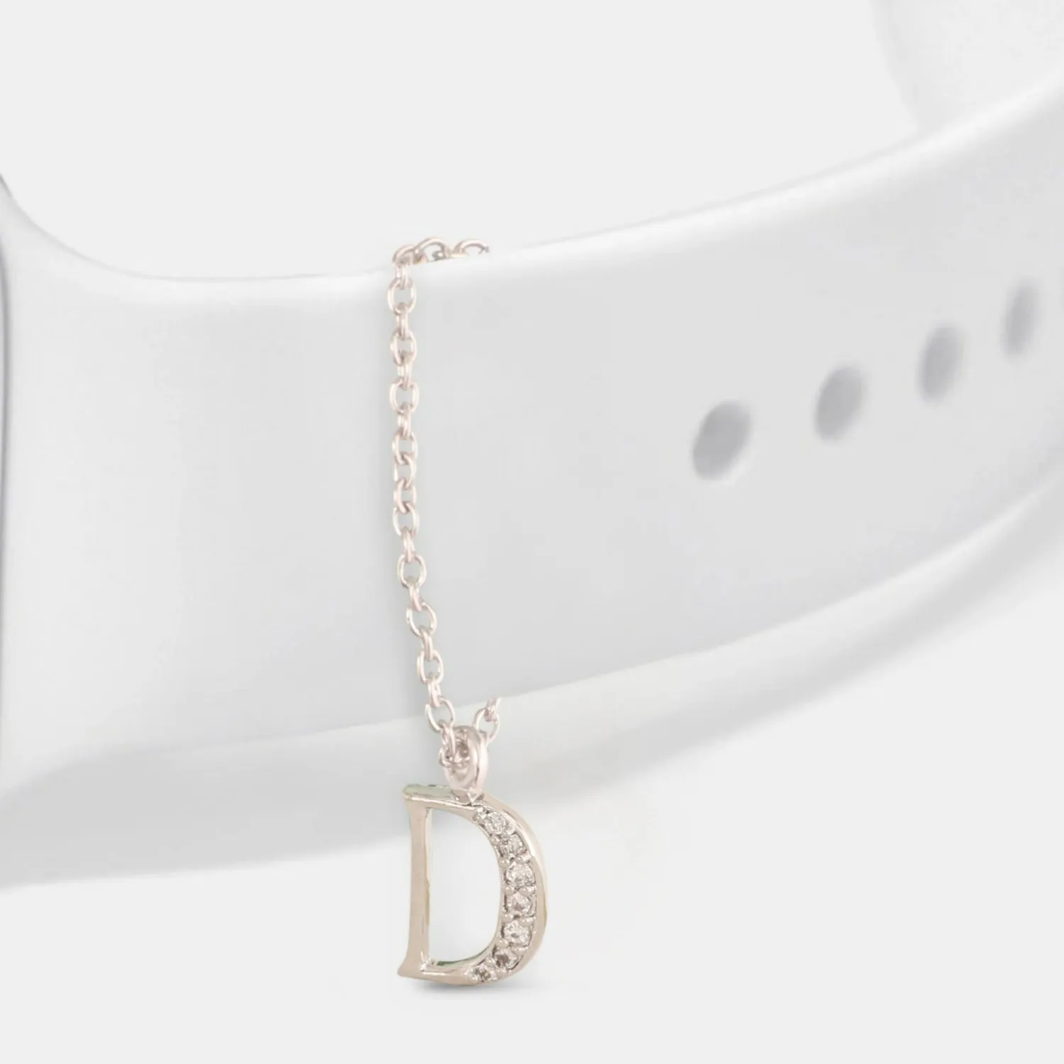 Alphabet CZ White Gold Plated Silver Watch Charm