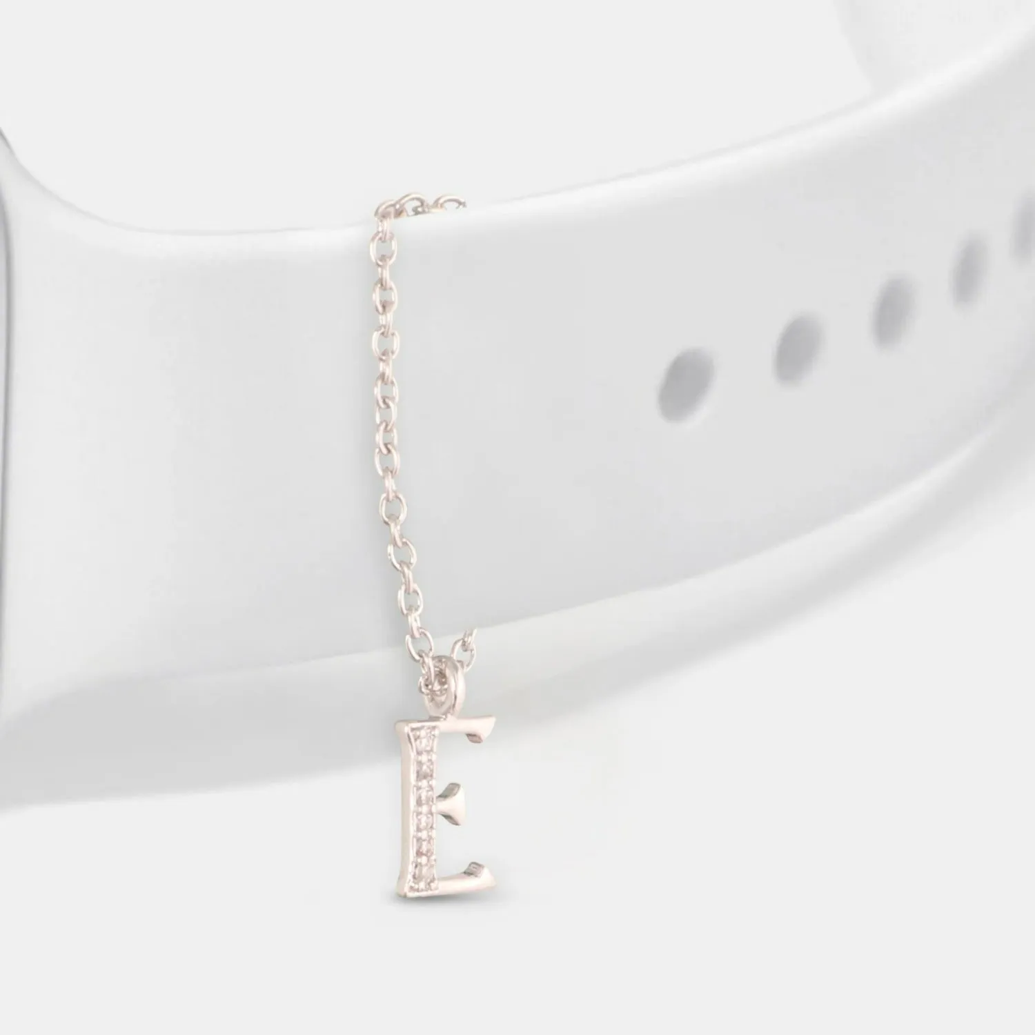 Alphabet CZ White Gold Plated Silver Watch Charm