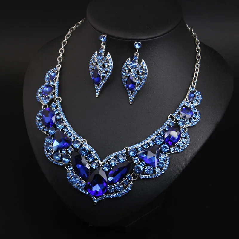 American exaggerated ruby clavicle necklace earrings set bridal dress female jewelry