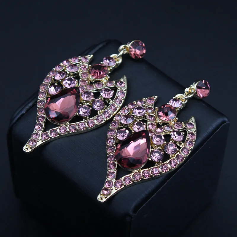 American exaggerated ruby clavicle necklace earrings set bridal dress female jewelry