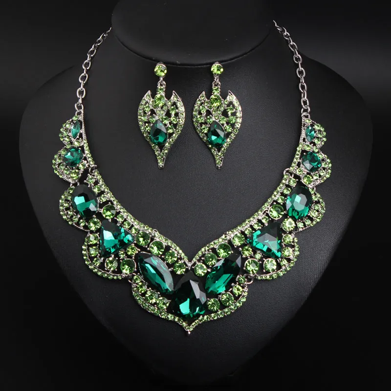 American exaggerated ruby clavicle necklace earrings set bridal dress female jewelry