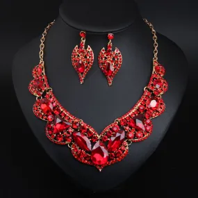 American exaggerated ruby clavicle necklace earrings set bridal dress female jewelry