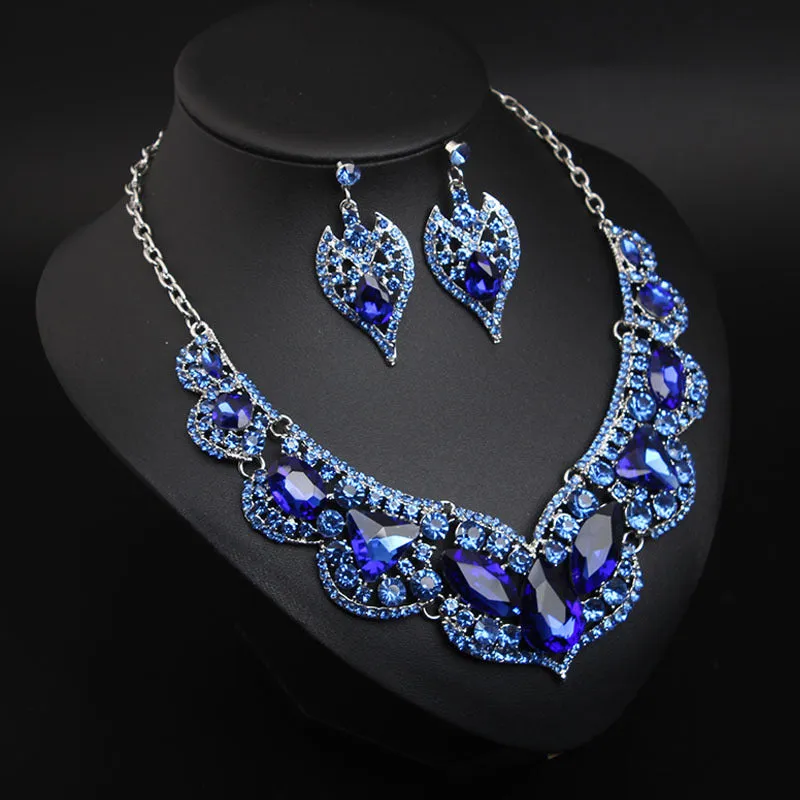 American exaggerated ruby clavicle necklace earrings set bridal dress female jewelry