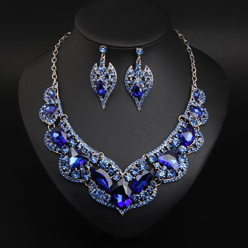 American exaggerated ruby clavicle necklace earrings set bridal dress female jewelry