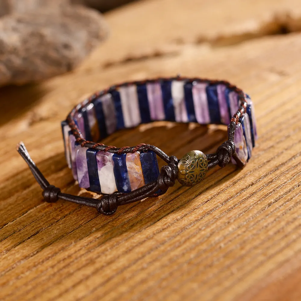 Amethyst Lapis Lazuli Agate Bracelet Hand-Woven!!