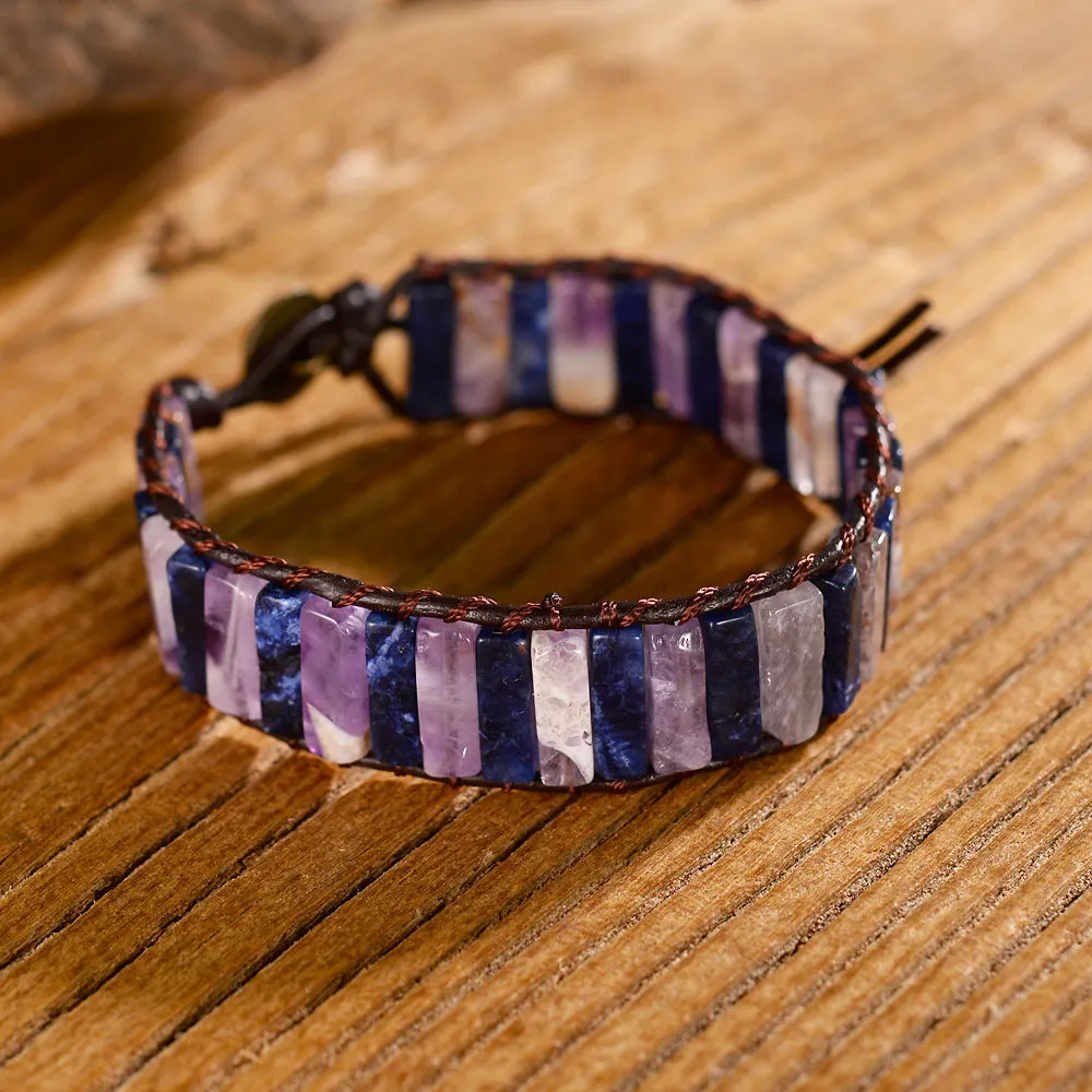 Amethyst Lapis Lazuli Agate Bracelet Hand-Woven!!