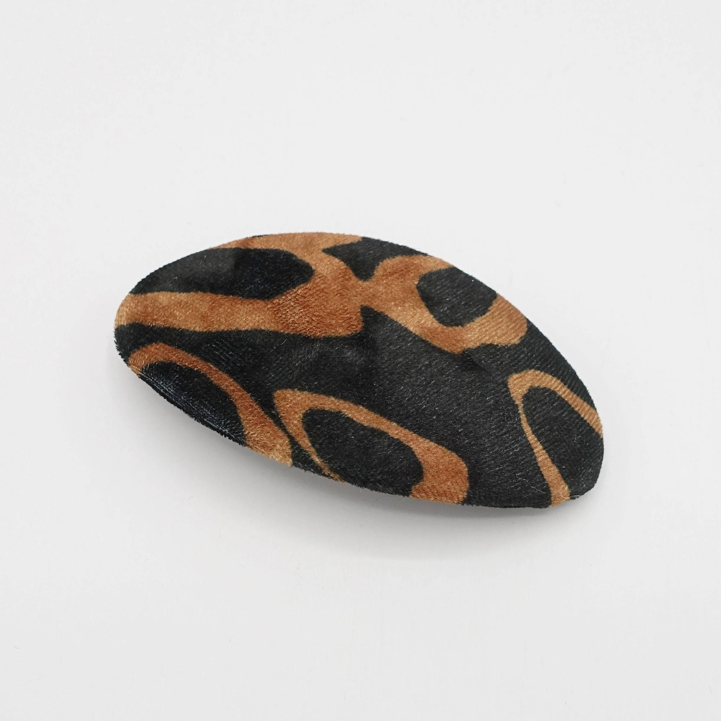 animal print oval velvet french barrette Fall Winter women hair accessory