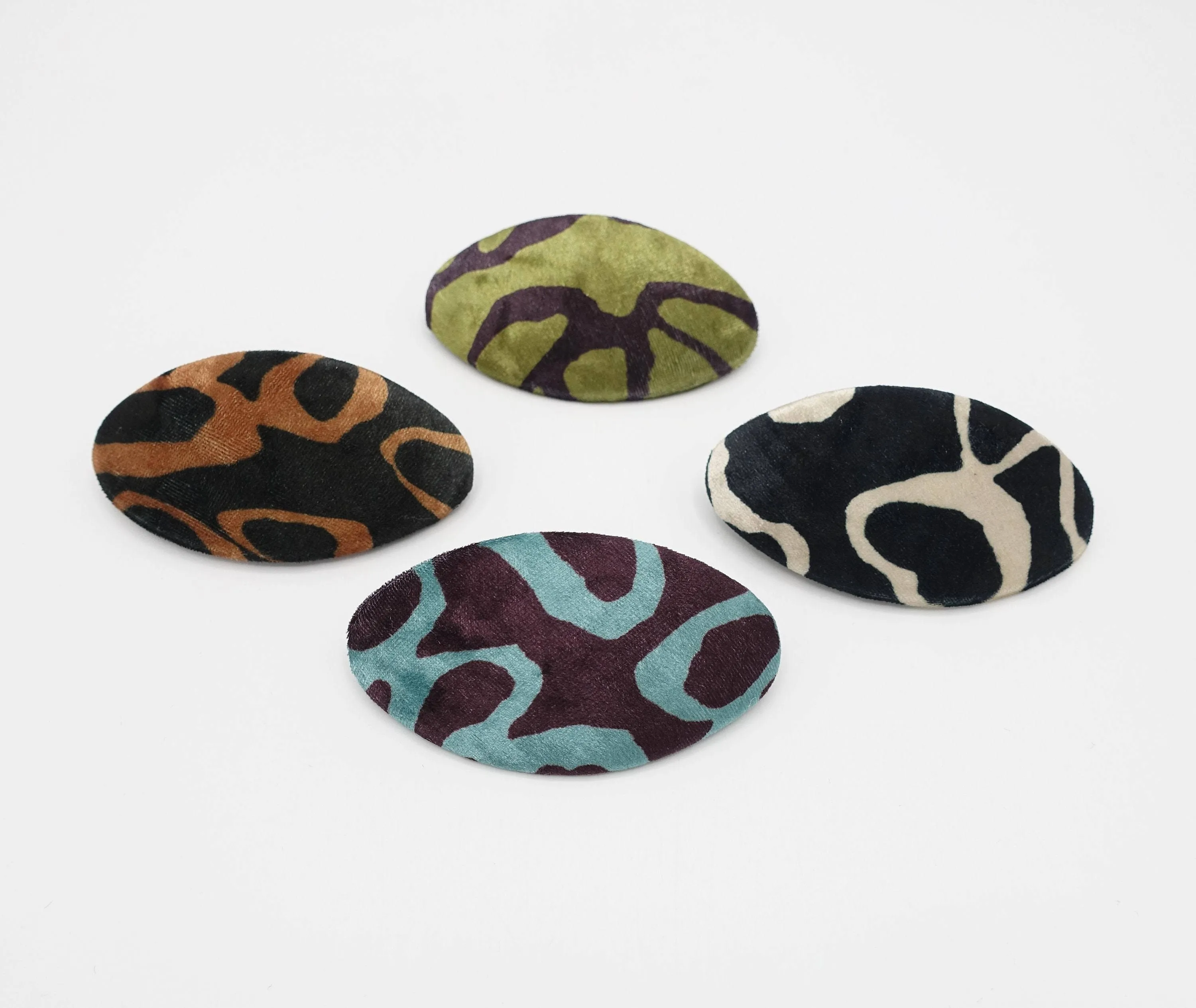 animal print oval velvet french barrette Fall Winter women hair accessory