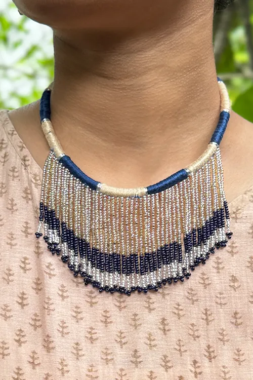 Antarang-  Neel Ratan(Blue), Jumki Bead Choker,  100% Cotton.  Hand Made By Divyang Rural Women.