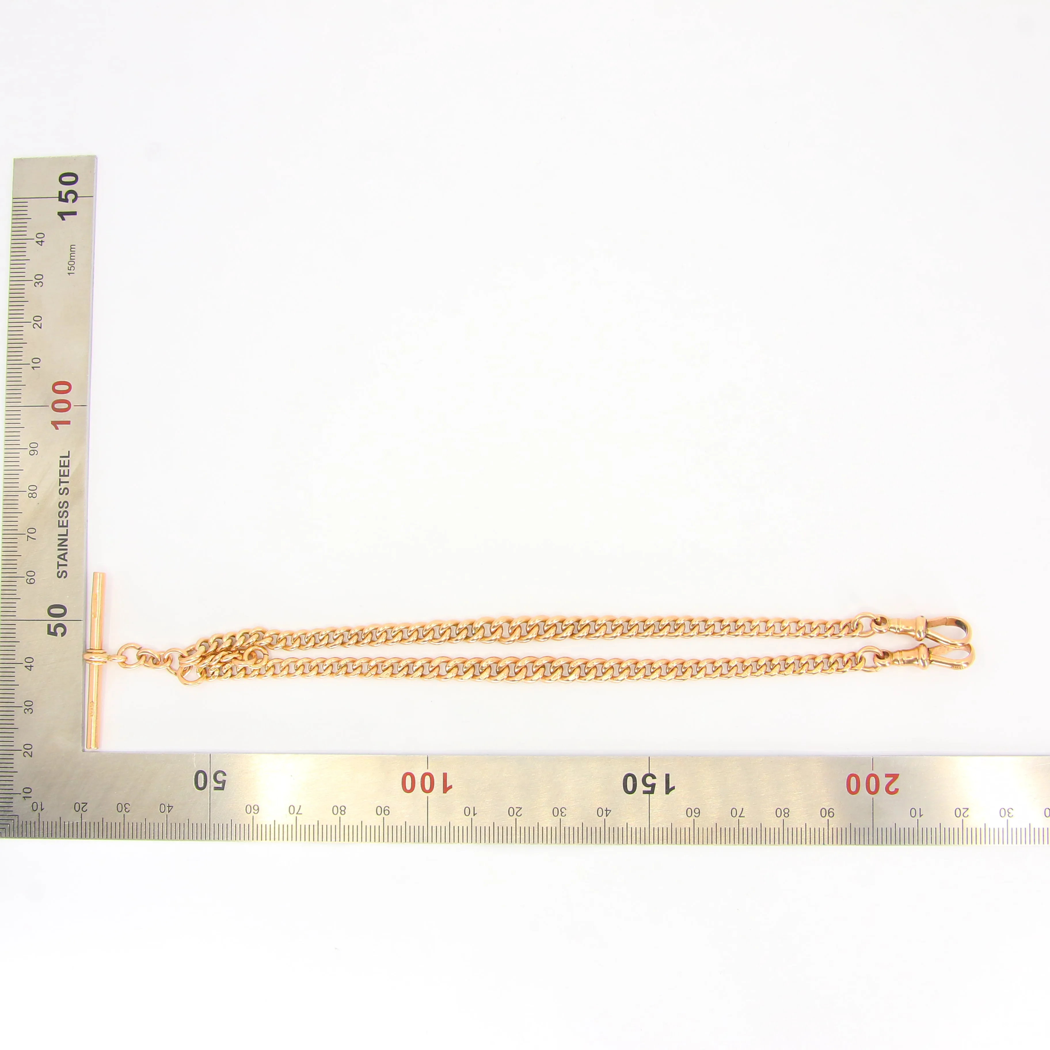 Antique 9ct Rose Gold Double Albert Watch Guard Chain Necklace 9ct Hallmarked