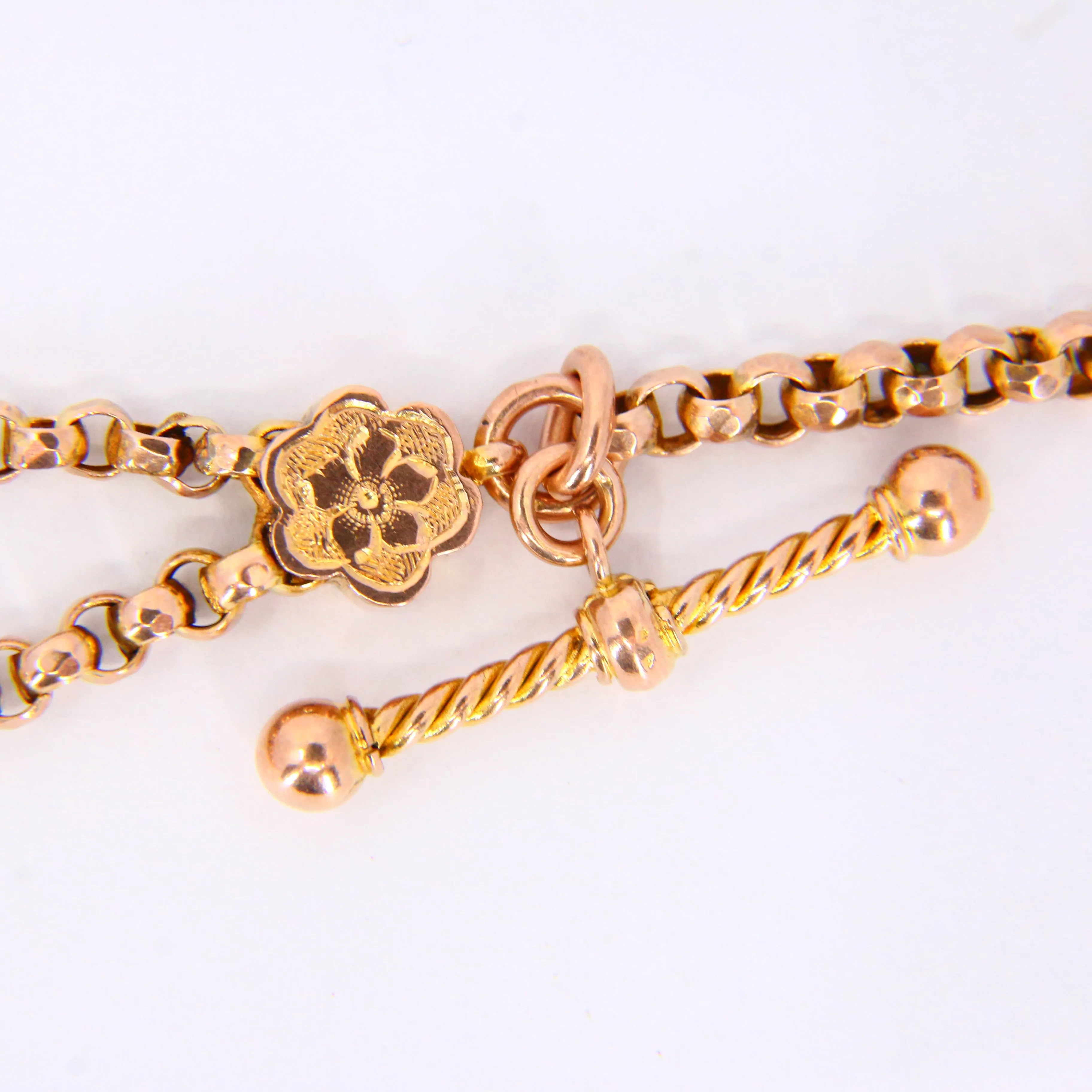 Antique 9ct Victorian Albertina 9 Carat Yellow Gold Floral Fob Watch Chain