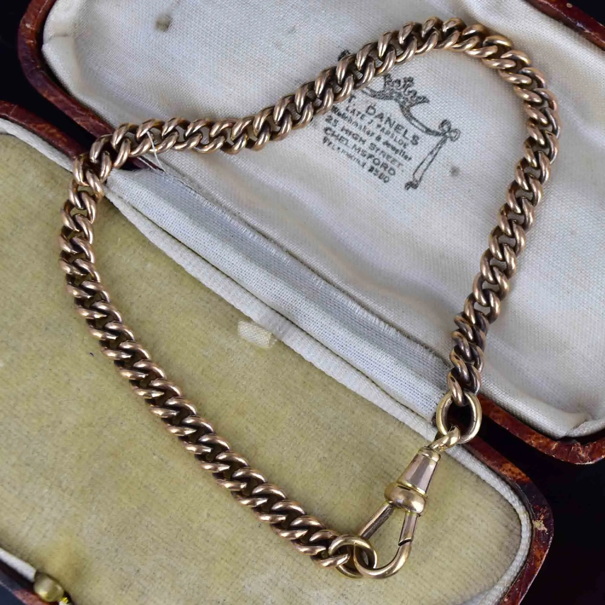 Antique Gold Pocket Watch Curb Chain Bracelet