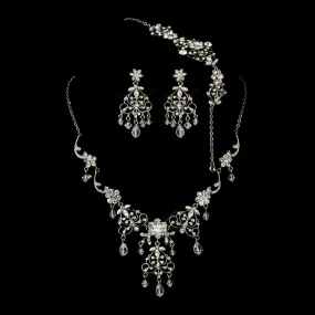 Antique Silver Pearl & Swarovski Crystal Necklace, Earrings & Bracelet Set