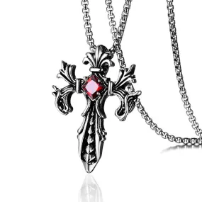 Antique Titanium Steel and Ruby Cross Necklace 59650913YM