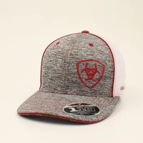 Ariat Flexfit Grey Heather Burgundy Logo White Mesh Cap