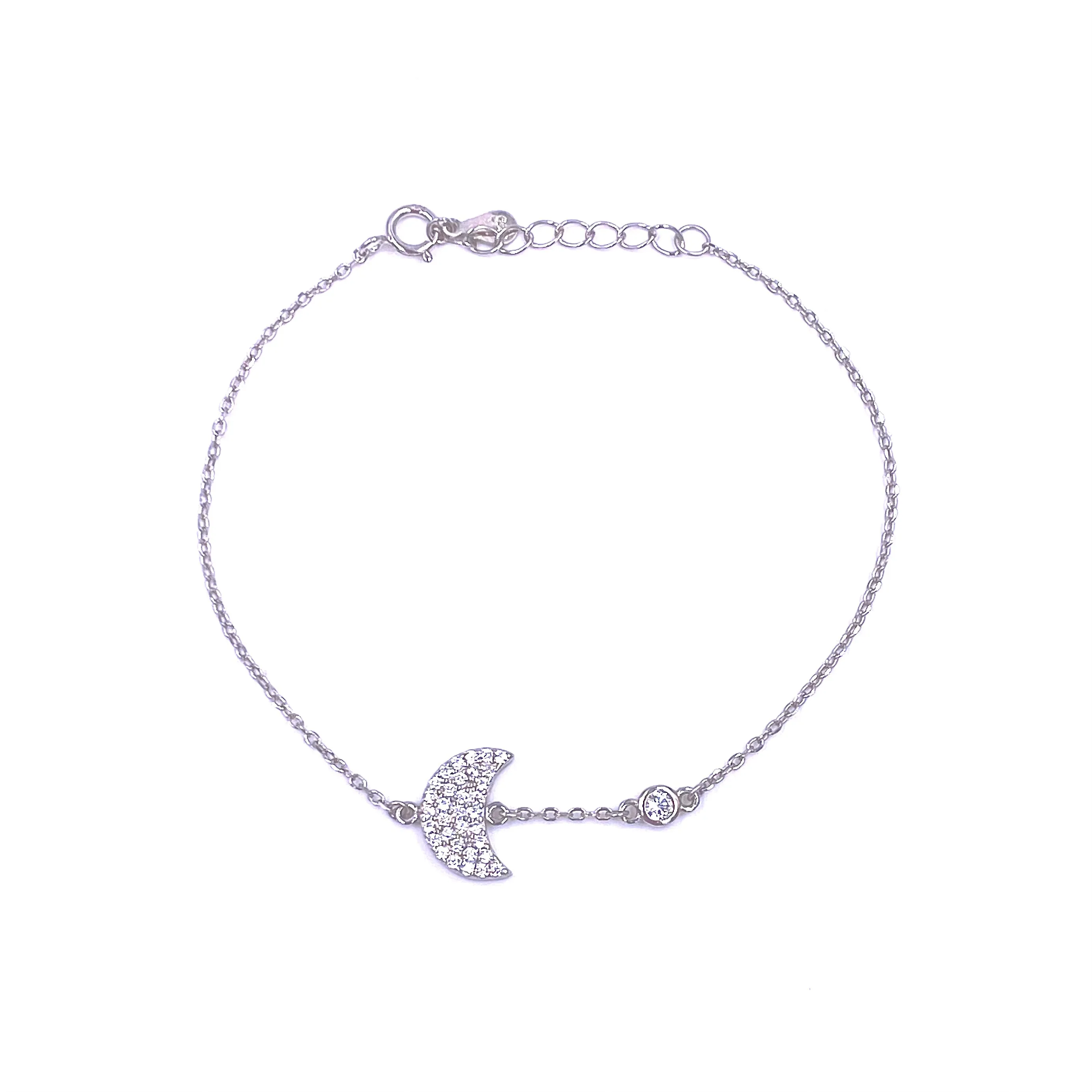 Ashley Gold Sterling Silver CZ With CZ Moon Design Link Chain Bracelet