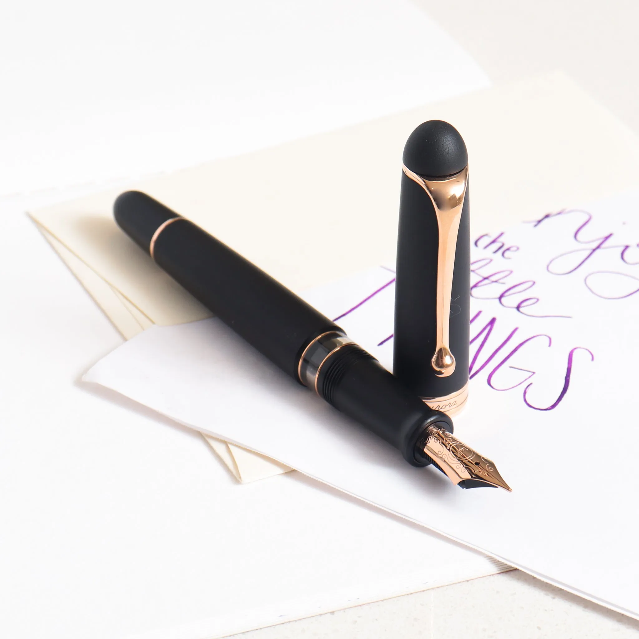 Aurora 88 Satin Black Rose Gold Fountain Pen