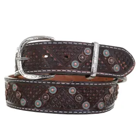 B1083 - Brown Vintage Tooled and Studded Belt