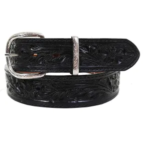 B579 - Black Floral Tooled Belt