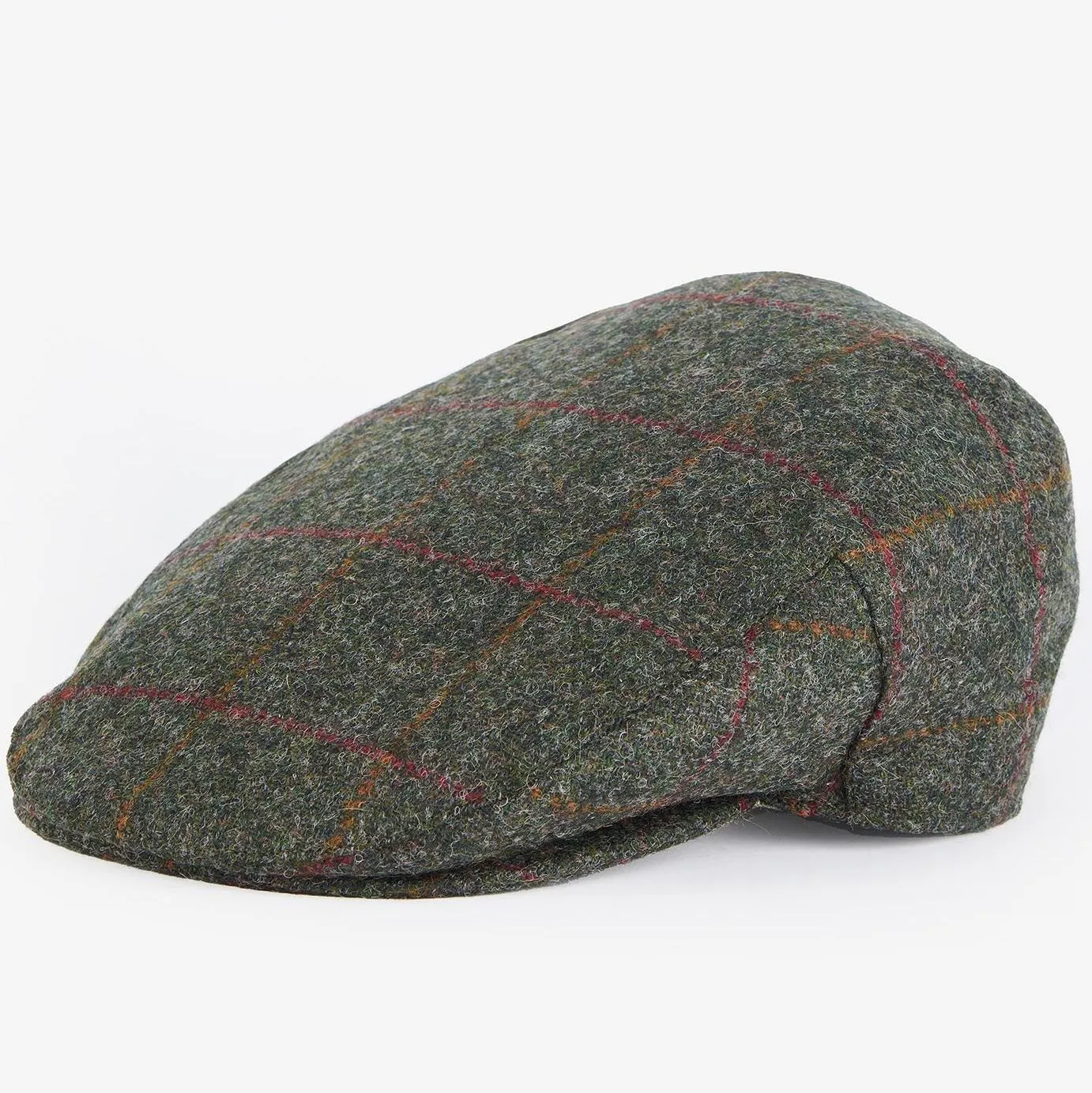 Barbour Cap Crieff Flat cap in Olive/Red wool overcheck MHA0009OL52