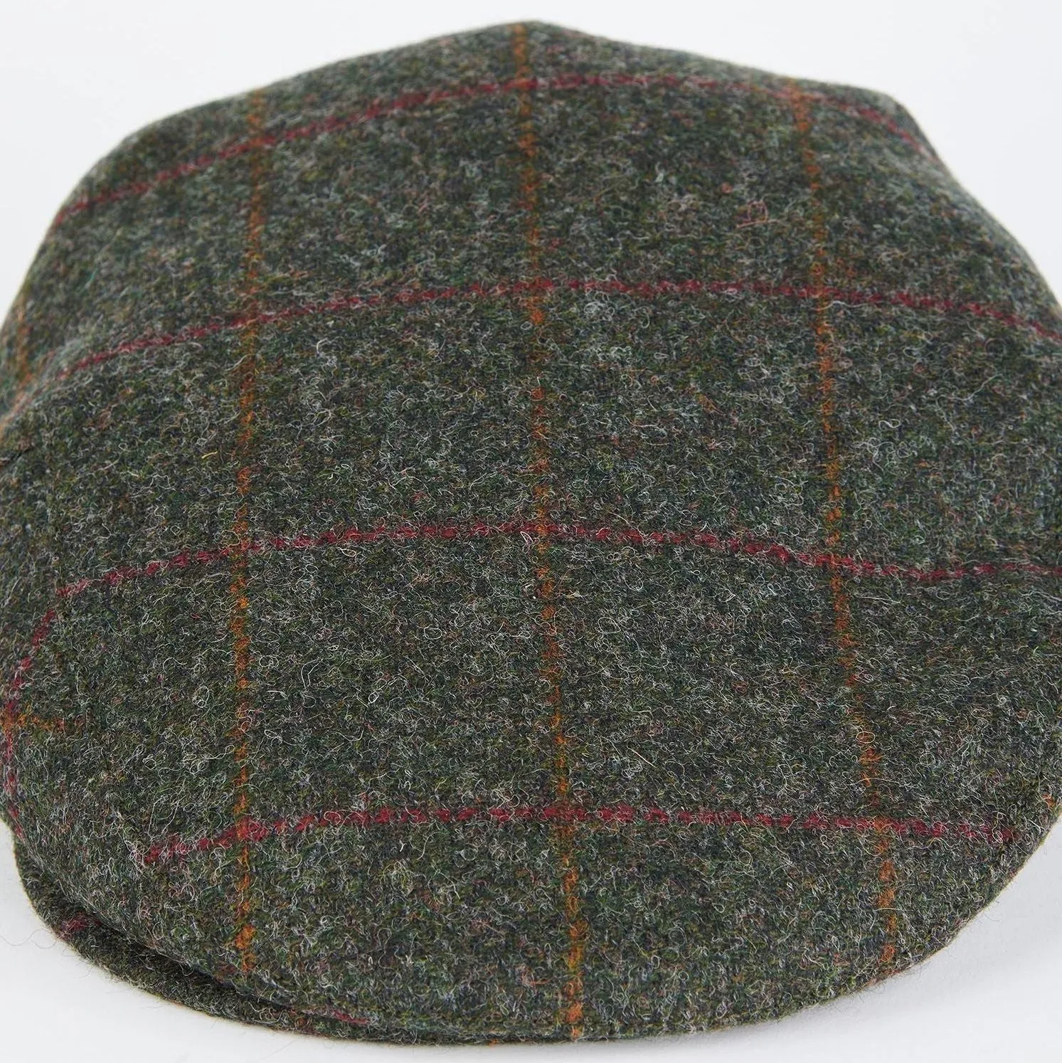 Barbour Cap Crieff Flat cap in Olive/Red wool overcheck MHA0009OL52