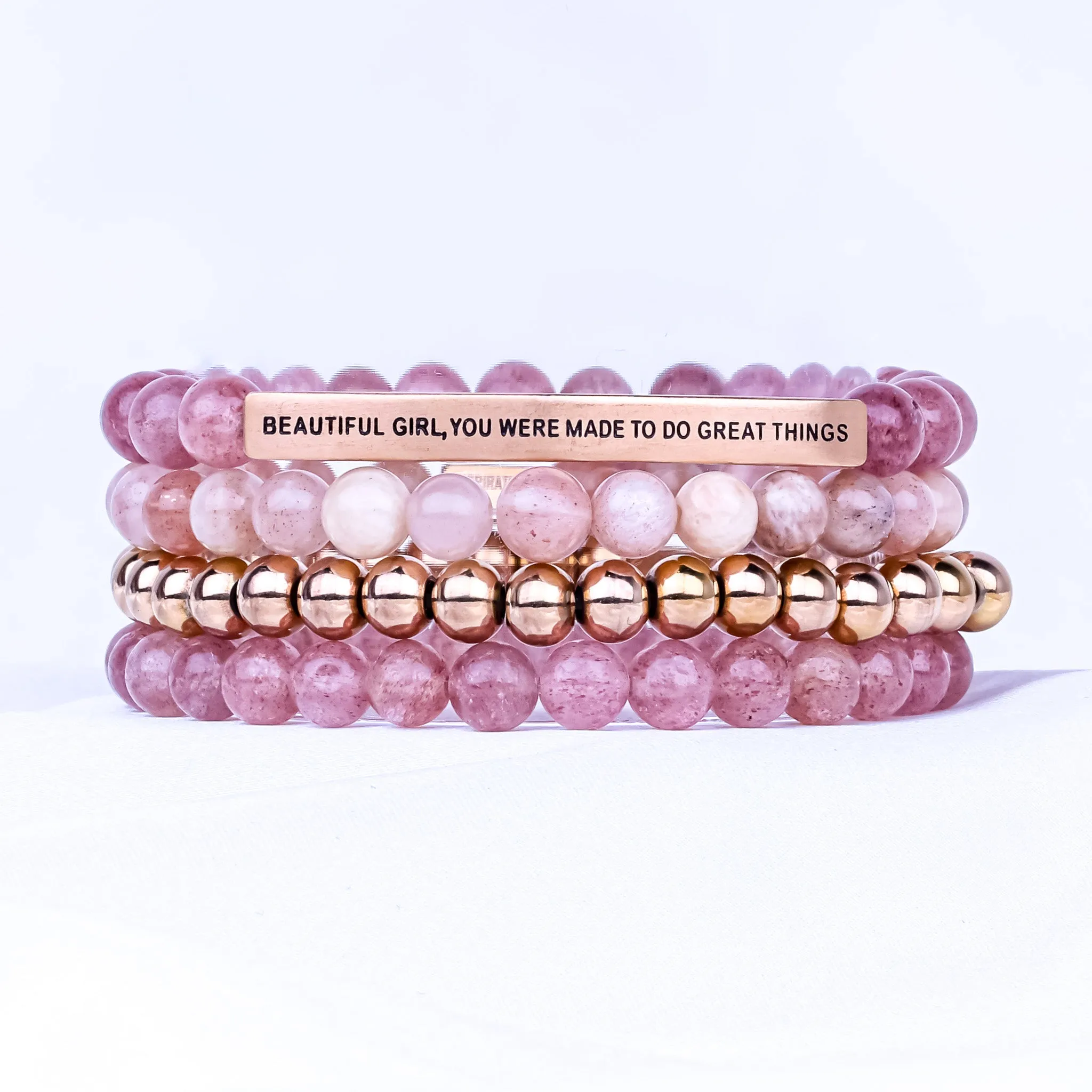 BEAUTIFUL GIRL 4 BRACELET GIFT SET -PINK QUARTZ