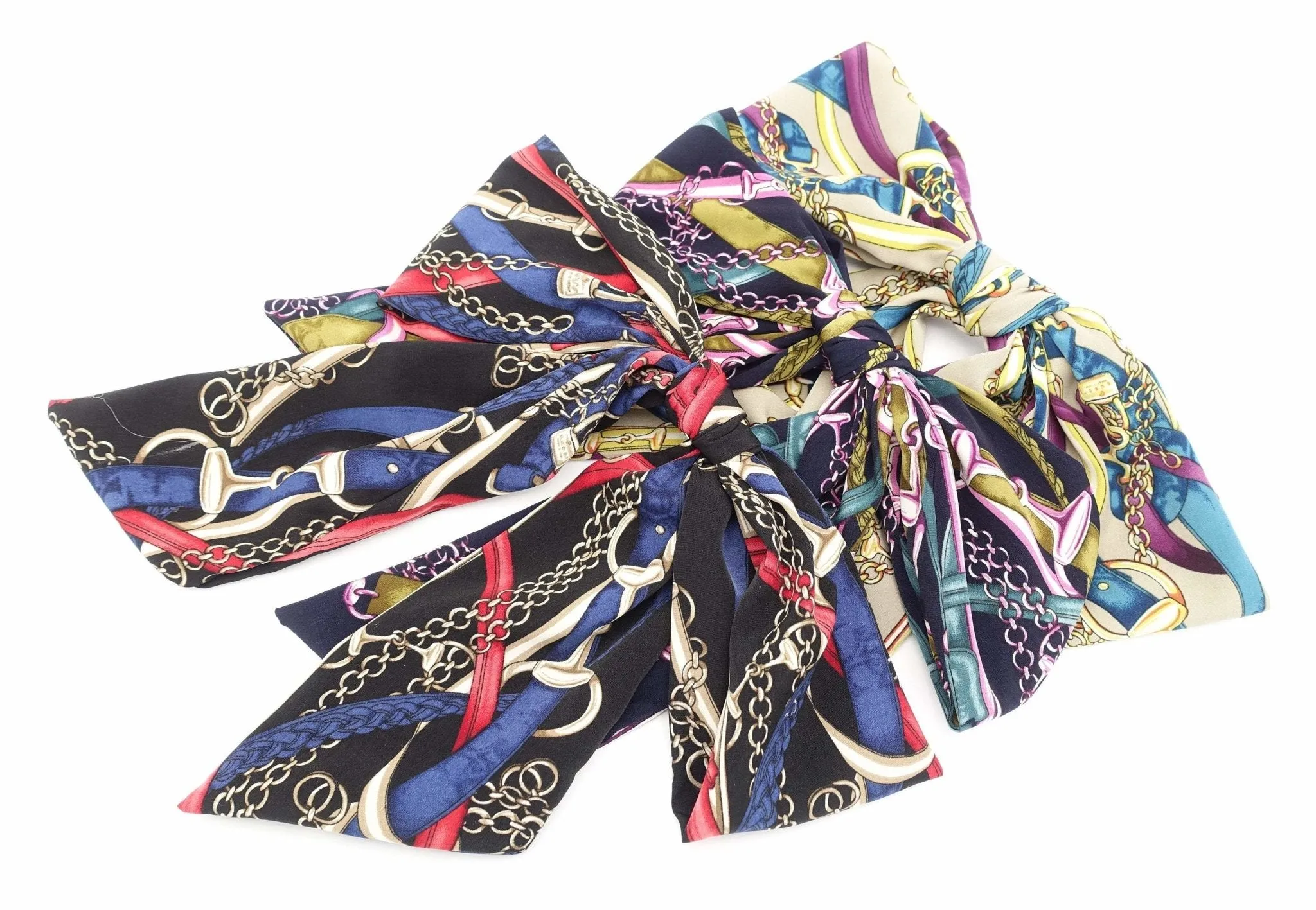 belt chain print hair bow satin overesized bow french hair barrette women hair accessory