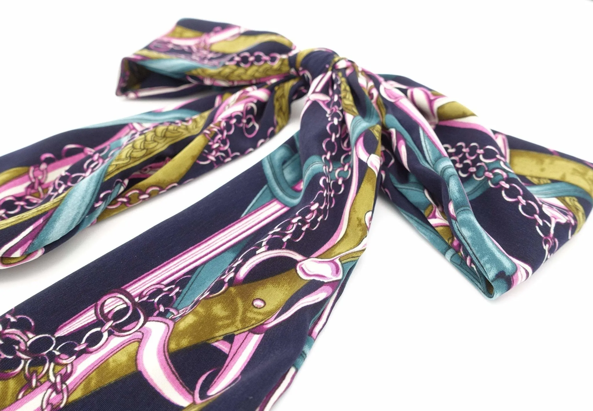 belt chain print hair bow satin overesized bow french hair barrette women hair accessory