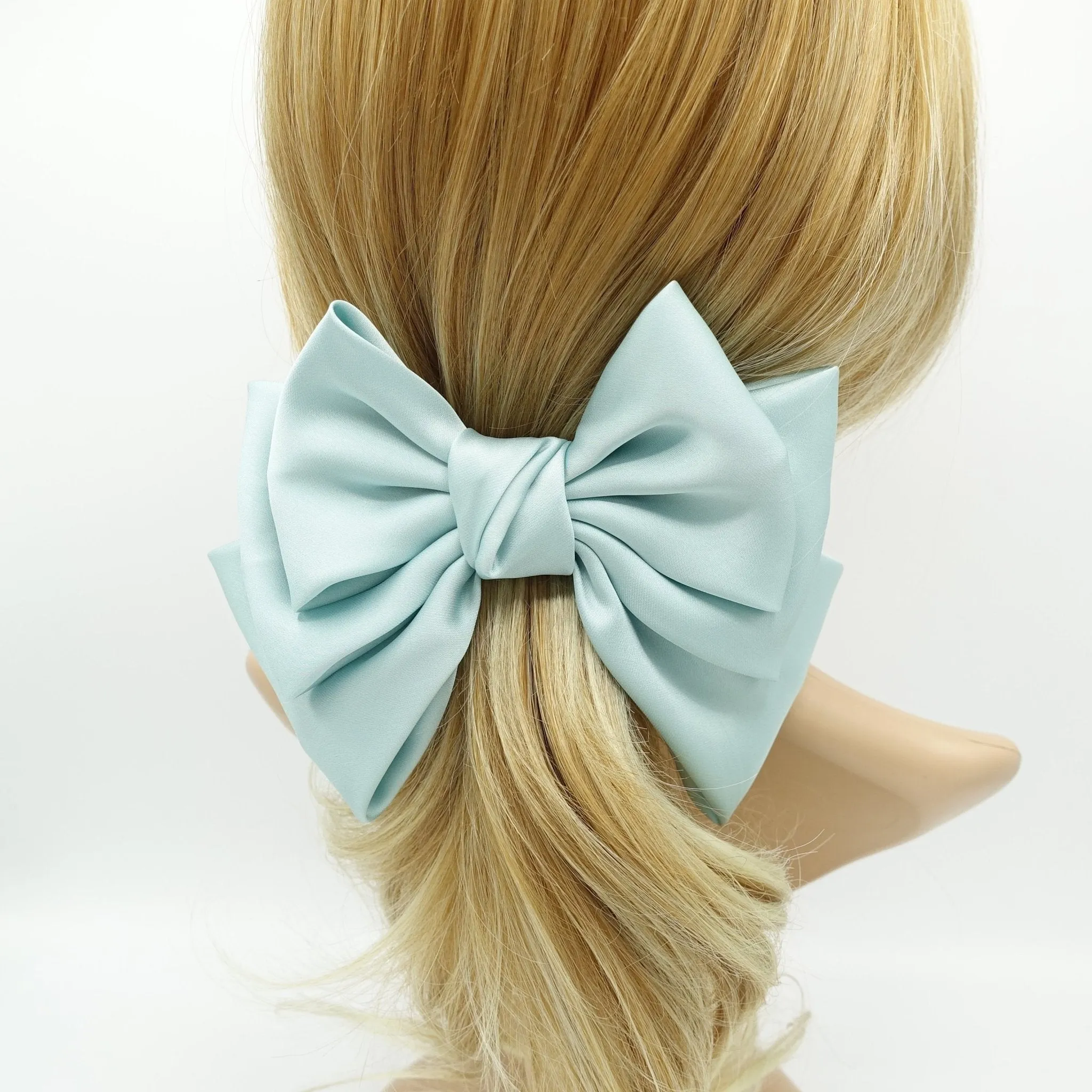 big satin layered hair bow french barrette Women solid color stylish hair bow