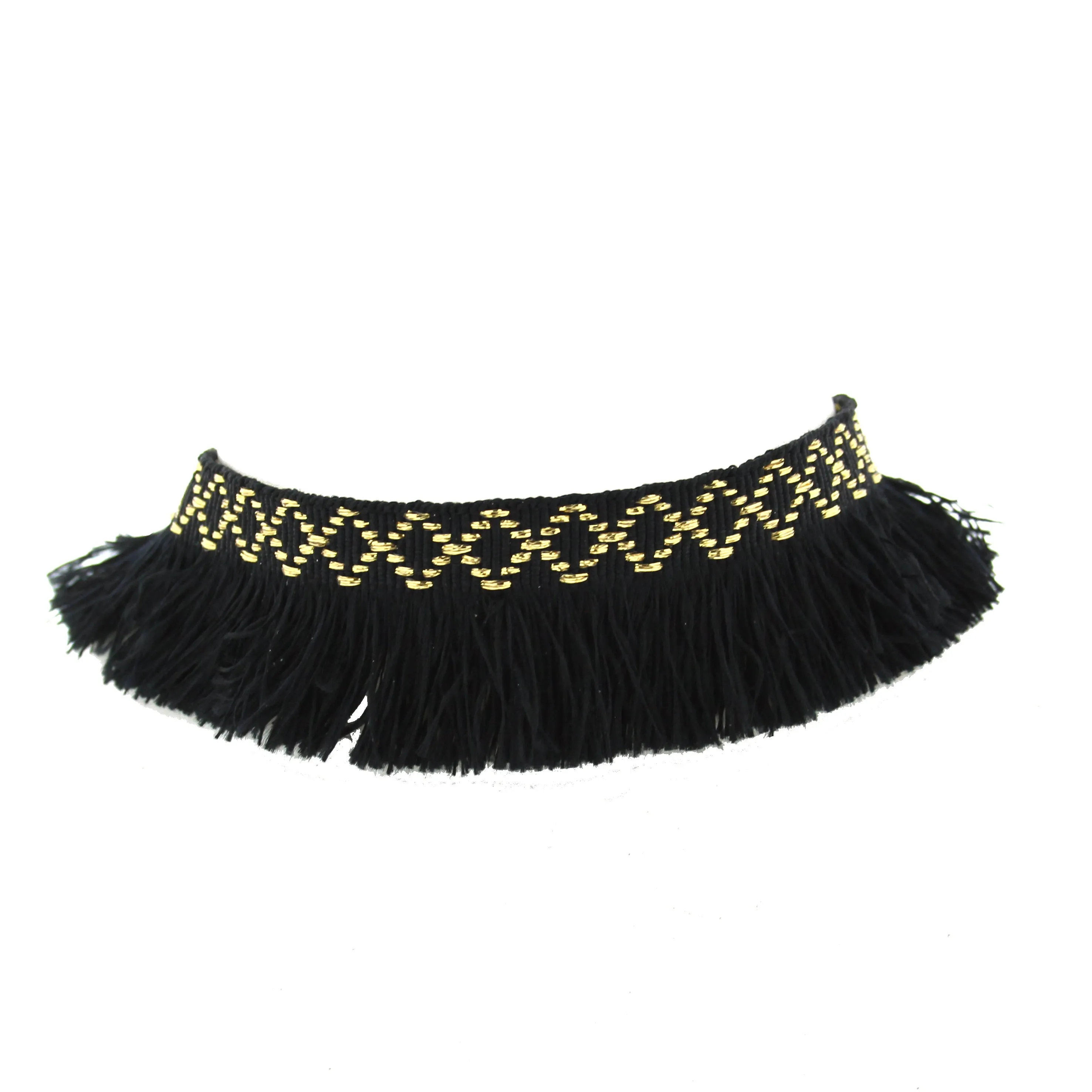 Black & Gold Patterned Choker with Tassels