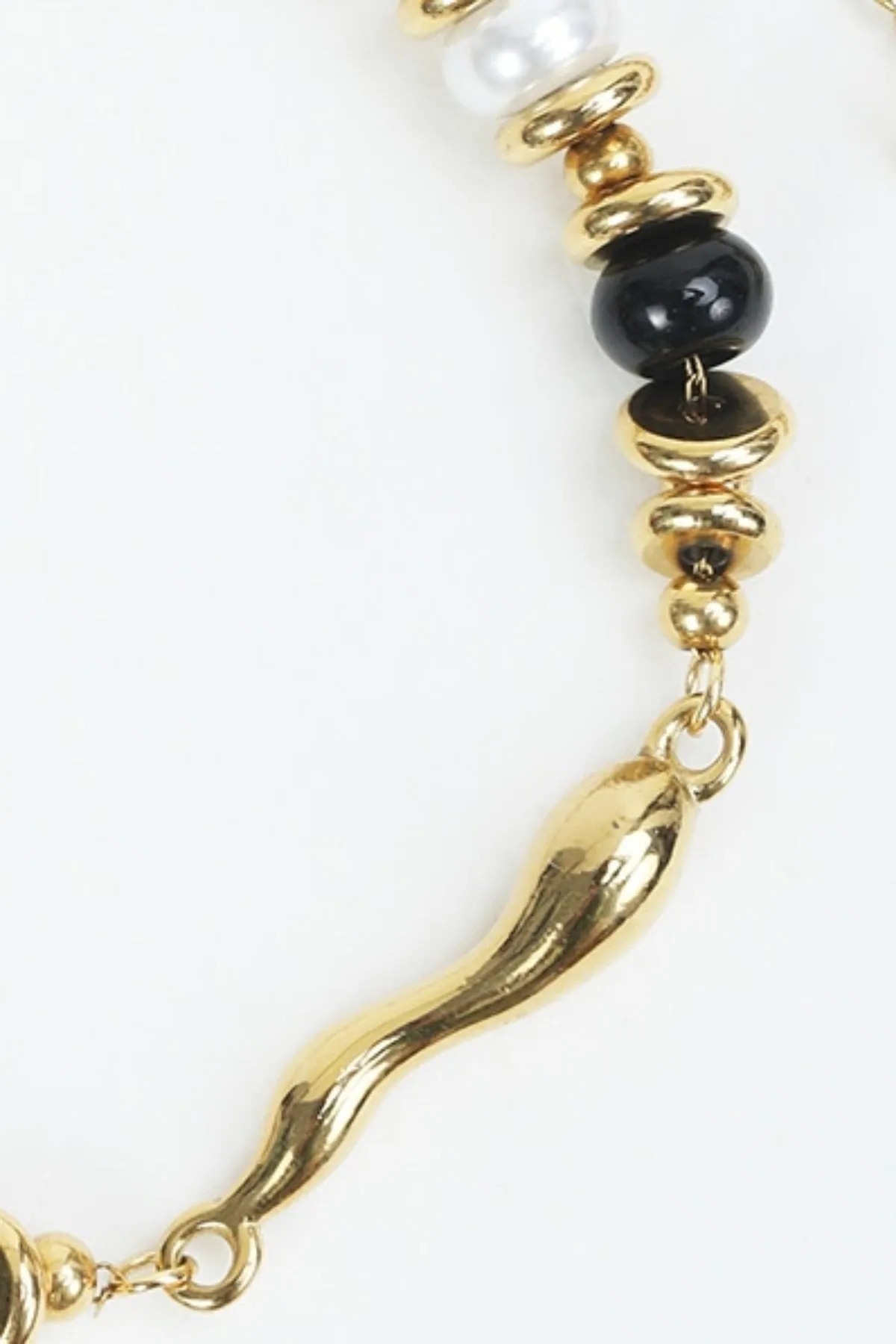 Black Stone & Pearl Gold Bracelet