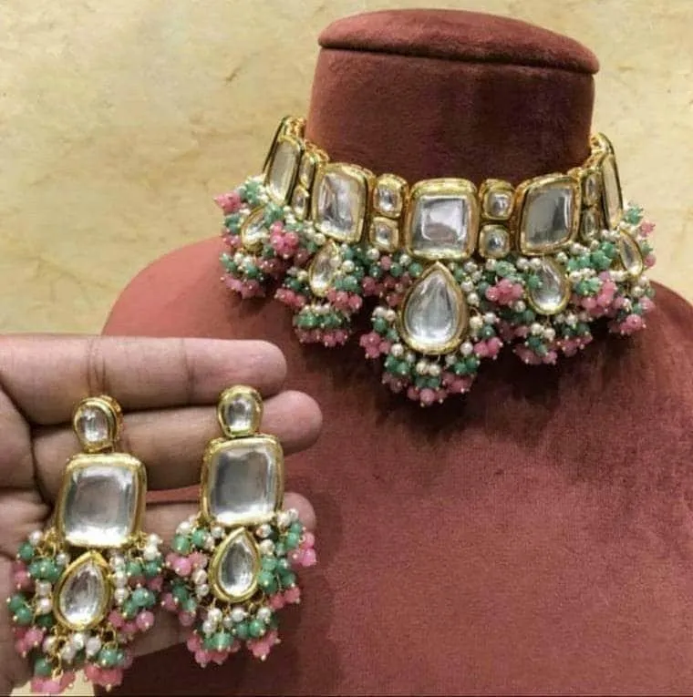 Block Kundan Meena Necklace Set