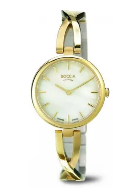 BOCCIA LADIES TITANIUM ROUND CROSS OVER BRACELET GOLD 3239-03