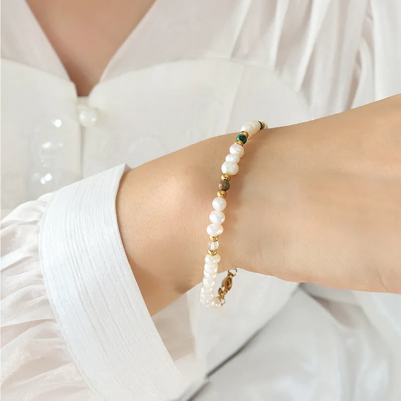 Bohemia Freshwater Pearl and Natural Stone Beaded Bracelet