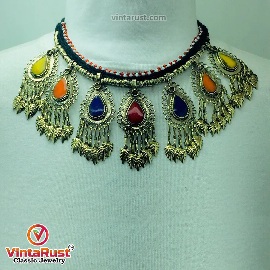 Bohemian Tribal Choker Necklace with Multicolor Stones