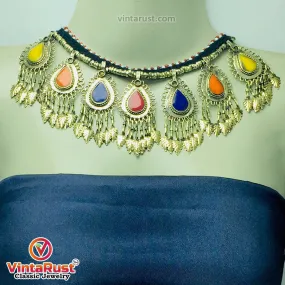 Bohemian Tribal Choker Necklace with Multicolor Stones