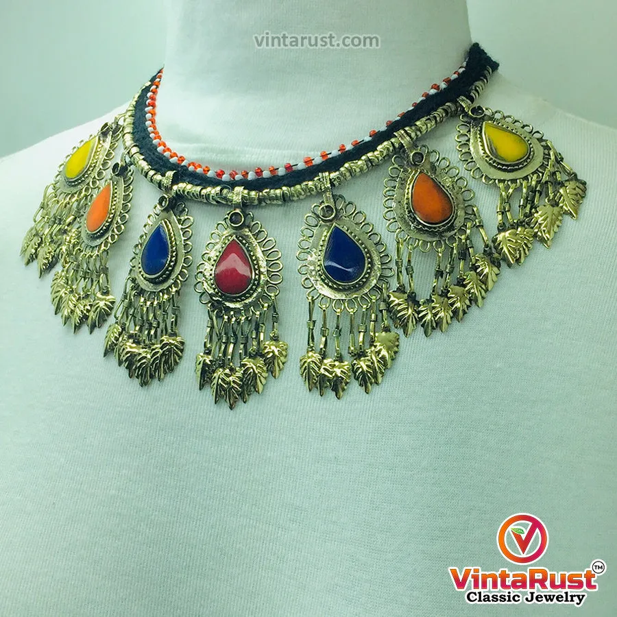 Bohemian Tribal Choker Necklace with Multicolor Stones