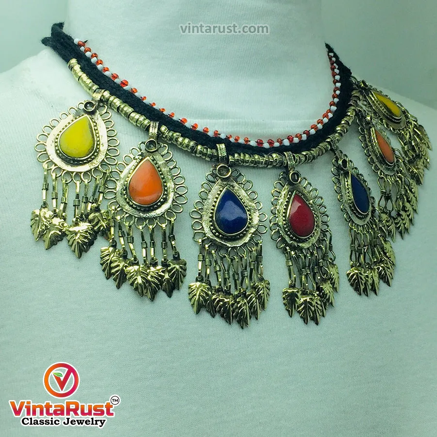 Bohemian Tribal Choker Necklace with Multicolor Stones