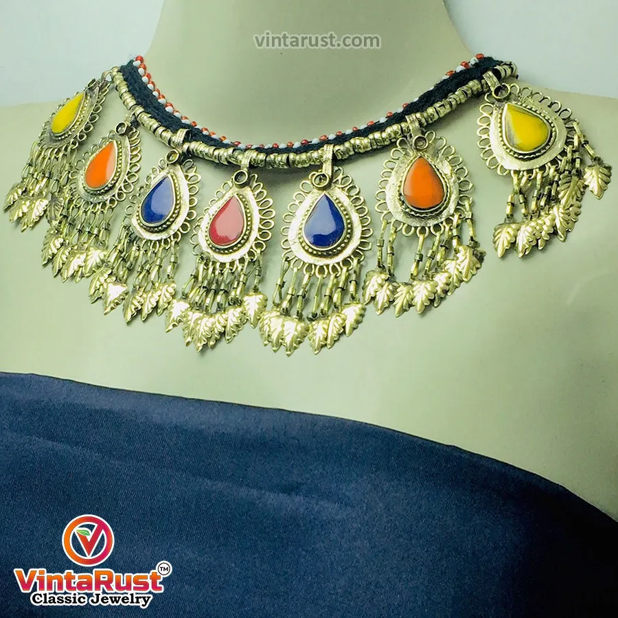 Bohemian Tribal Choker Necklace with Multicolor Stones