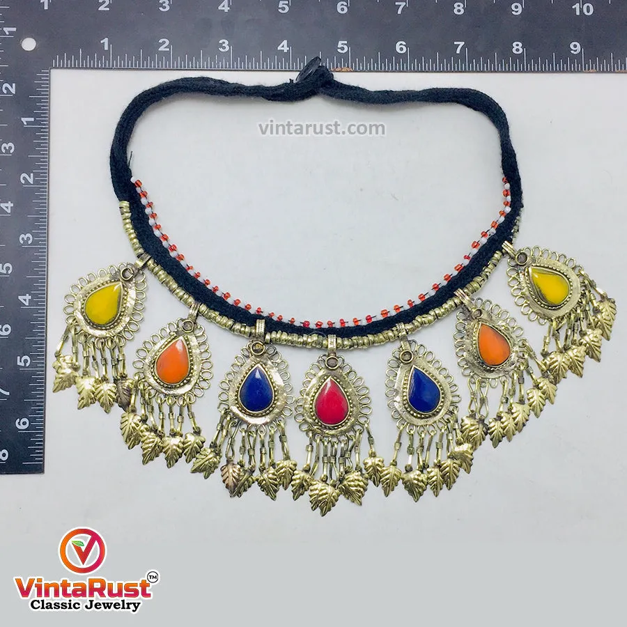 Bohemian Tribal Choker Necklace with Multicolor Stones