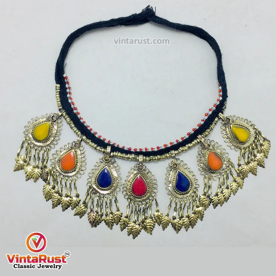 Bohemian Tribal Choker Necklace with Multicolor Stones