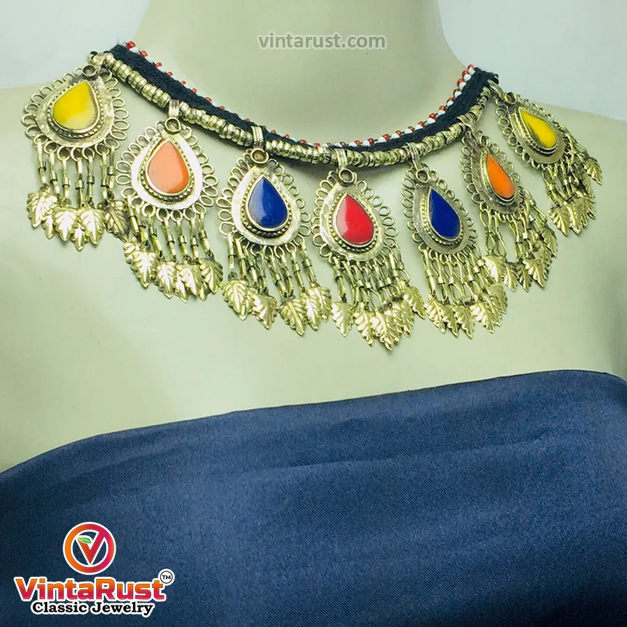 Bohemian Tribal Choker Necklace with Multicolor Stones