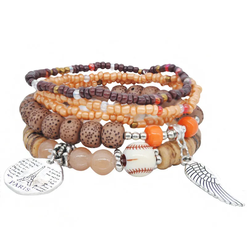 Bohemian Women's Multi-layer Elastic Bead Stackable Bracelet Set