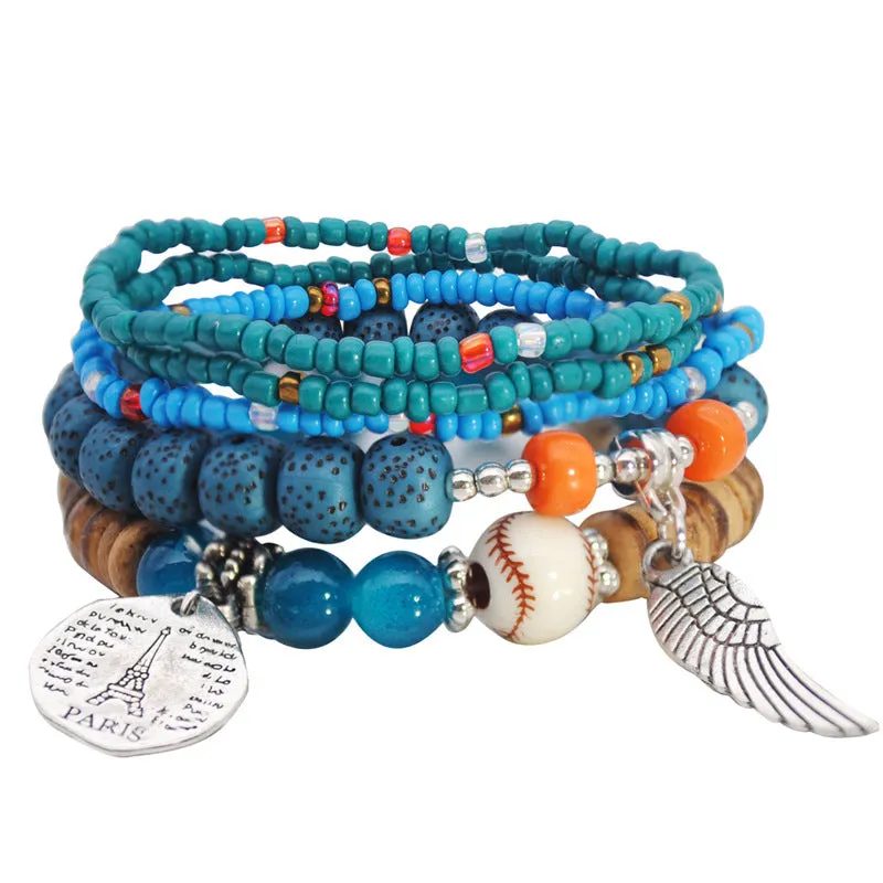 Bohemian Women's Multi-layer Elastic Bead Stackable Bracelet Set