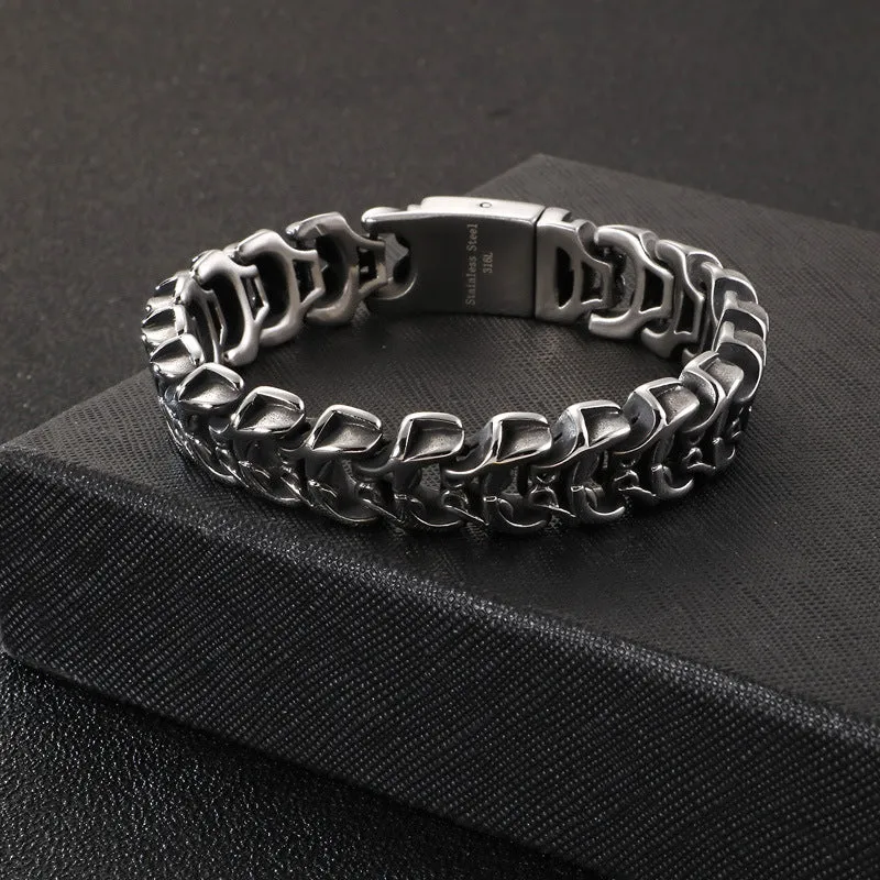 Bold Titanium Steel Skull Bracelet for Men - European and American Punk Style