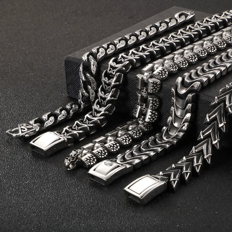 Bold Titanium Steel Skull Bracelet for Men - European and American Punk Style