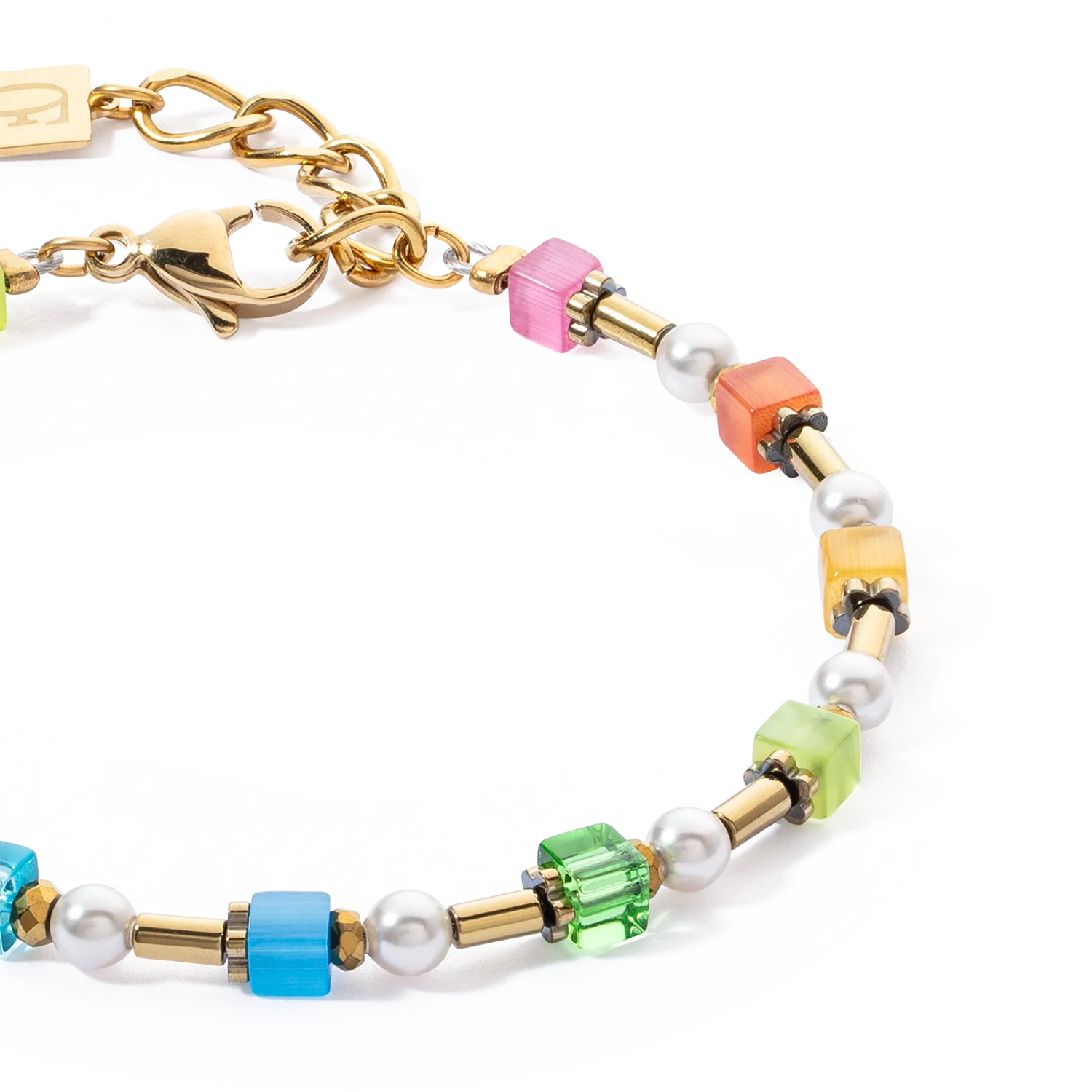 Bracelet Mini Cubes & Pearls Mix gold-rainbow