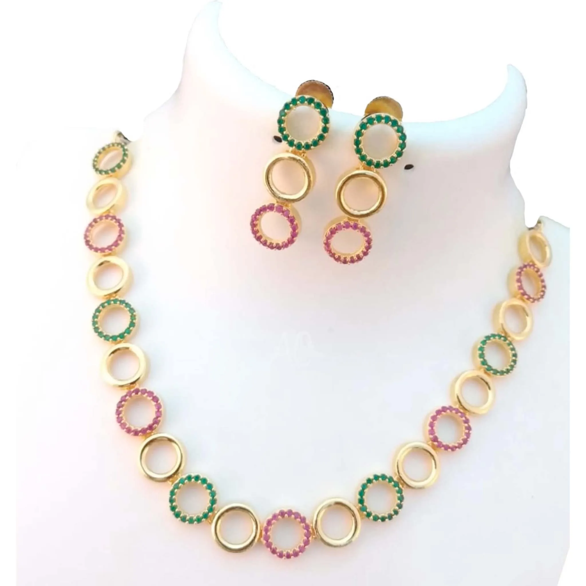 Brass Jewel Set (Green, Red, Gold)